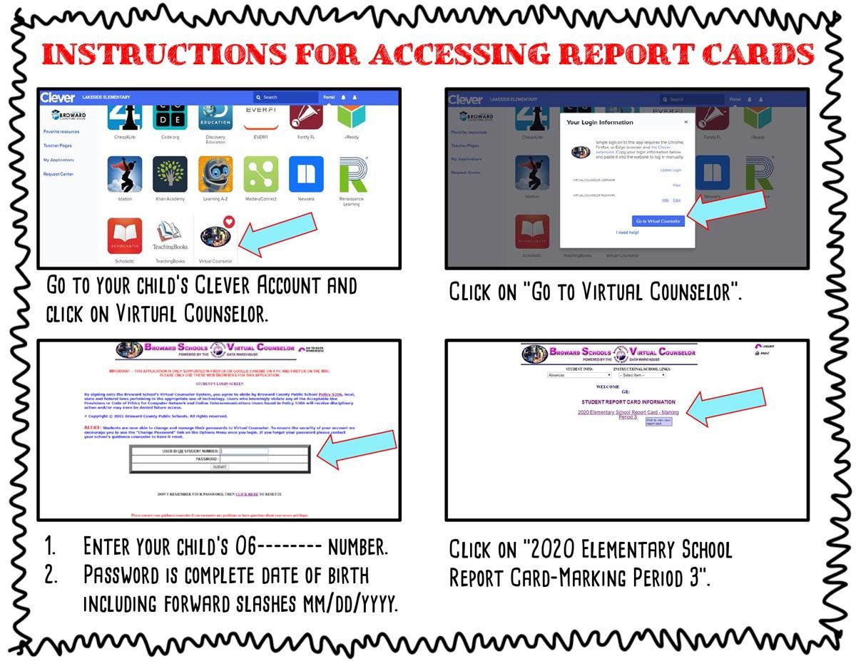 Instructions for accessing report cards for Virtual Counselor